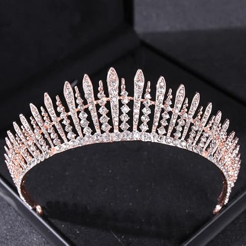 Kronen-Tiaras for Damen, Haarschmuck, Barock-Kristallperlen, Brautkrone, Tiaras, Strass-Festzug-Diadem for Damen, Braut-Stirnband, Hochzeit, Haarschmuck, Krone (Color : Stylec Rose Gold) von YPOSPDD