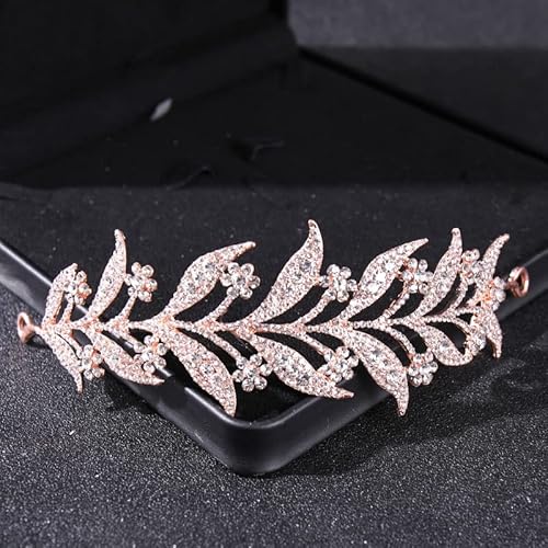 Kronen-Tiaras for Damen, Haarschmuck, Barock-Kristallperlen, Brautkrone, Tiaras, Strass-Festzug-Diadem for Damen, Braut-Stirnband, Hochzeit, Haarschmuck, Krone (Color : Styled Rose Gold) von YPOSPDD