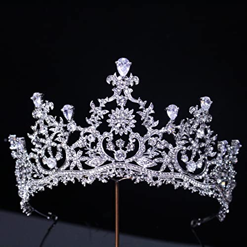 Kronen-Tiaras for Damen, Haarschmuck, Barock-Luxus-Kristallblumen, Braut-Tiaras, CZ-Kronen, Strass-Festzug, Diadem, Schleier, Tiara, Stirnband, Hochzeit, Haarschmuck, Krone (Size : White K) von YPOSPDD