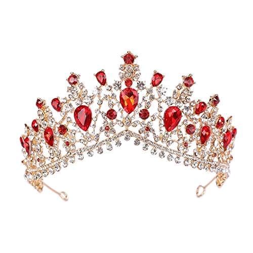 Kronen-Tiaras for Damen, Haarschmuck, Vintage-Kristall-Tiaras, Hochzeitskleid, Haarschmuck, Brautkrone, Stirnbänder, Kopfschmuck, Krone (Size : Gold Red) von YPOSPDD