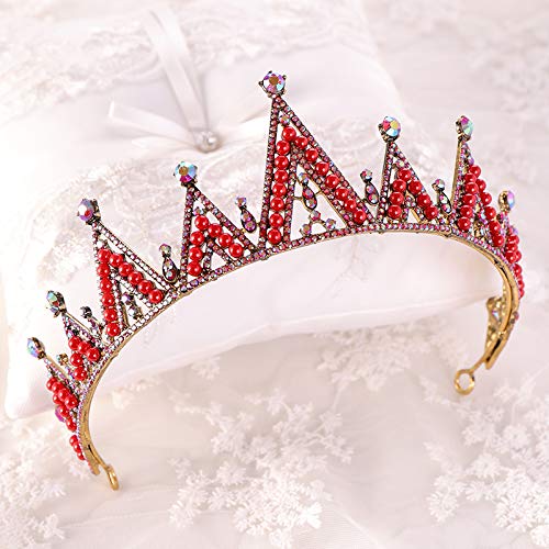 Kronen-Tiaras for Damen, Haarschmuck, rote Königin-Krone, Kristall-Braut-Diademe, Brautkrone, Barock-Stirnband, Hochzeitsaccessoires, Diadem, Haarschmuck, Ornament-Krone von YPOSPDD