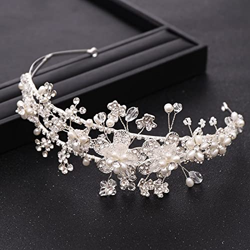 Kronen-Tiaras for Damen, Haarschmuck, trendiger Braut-Kopfschmuck, Blumen-Tiara, Strass-Kristall-Perlenkrone, Hochzeits-Tiara, Prinzessin, Party, Stirnband, Zubehör, Krone (Size : Gold-color) von YPOSPDD