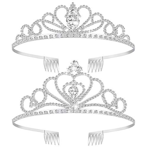 Mädchen-Stirnband-Tiara, 2er-Pack, Kristall-Strass-Tiara, Hochzeit, Braut, Geburtstag, Tiara-Stirnband, Prinzessin mit Kamm, Damen-Stirnbänder von YPOSPDD