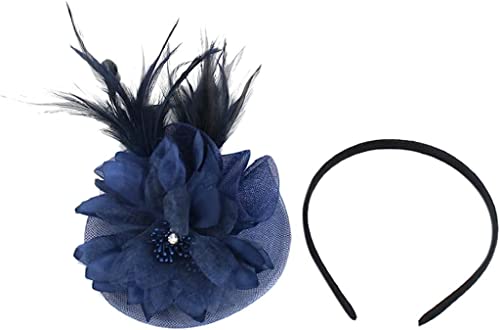 Mesh-Fascinator-Hut for Frauen, Tea-Party-Stirnband, Derby-Hochzeits-Kopfschmuck, dunkles Clip-Stirnband (Color : Navy, Size : One Size) von YPOSPDD