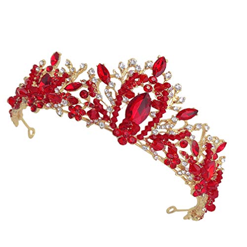 Modische Stirnbänder for Damen, Hochzeit, Strass-Barock-Stirnband: Roter Kristall, elegante Tiara, Edelstein-Haarreifen, Braut-Haarband, Festzug-Kopfbedeckung for Braut und Brautjungfer, modische Stir von YPOSPDD