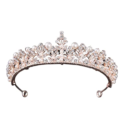 Rosegold Kristall Blumenkrone Tiara Braut Hochzeit Strass Kopfschmuck Kronen Tiaras Stirnband for Frauen Mädchen Haarschmuck (Color : Rose Gold, Size : 7) von YPOSPDD