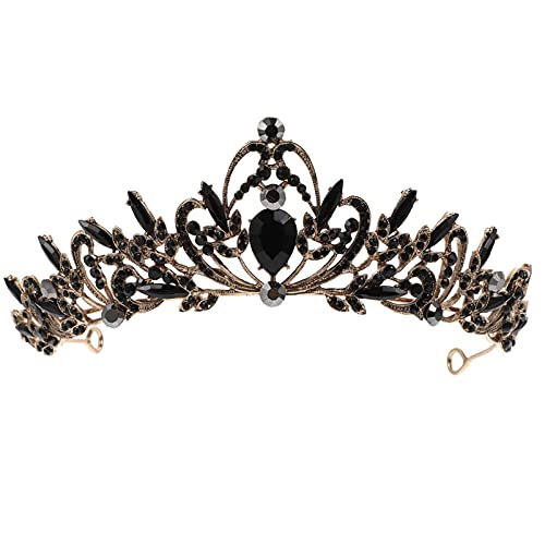 Schwarze Hochzeitsdekoration, Hochzeit, Braut-Stirnband, Barockschmuck, Prinzessinnen-Kopfbedeckung, Kopfbedeckung, Tiaras, Haarschmuck for Frauen und Mädchen, Hochzeit, Halloween, Party, Haarschmuck von YPOSPDD