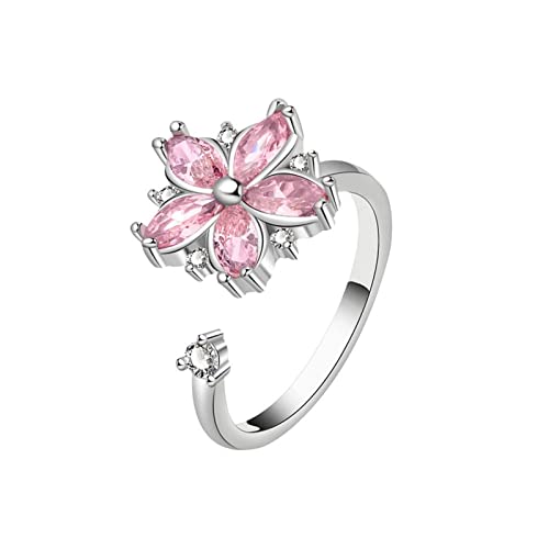 Stapelbarer Ring for Frauen und Mädchen – Männer versprechen Zirkon-Ring mit leichtem Luxus und Design, rosafarbener Blumenring, verstellbarer Ring, ästhetischer Punk, Y-2K-Ringe for Mädchen und Mütte von YPOSPDD