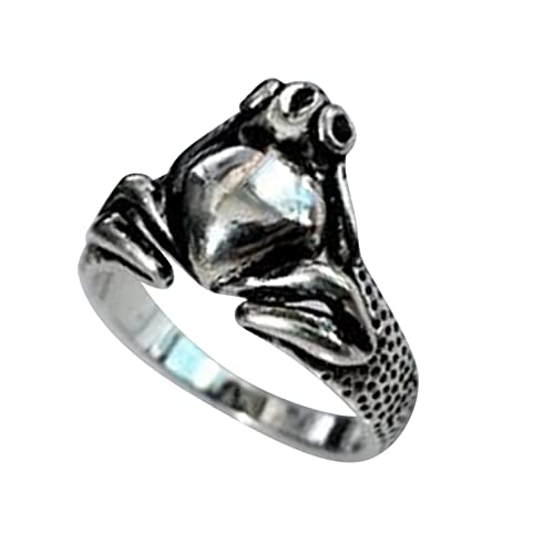 YPOSPDD 2023 Ringe for Teenager-Mädchen_ Grüner Retro-Cartoon-Frosch-Form-Ring, Rad-Ring, eleganter Frosch-Ring for Frauen und Mädchen, Größe (Color : Silver, Size : 11) von YPOSPDD