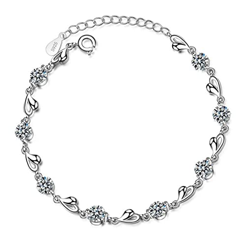 YPOSPDD Armband Mode Silber Glänzend Zirkon Schöne Herz Kette Link Armband Kompatibel mit Mädchen Frauen Einfache Süße Hochzeit Party Geschenk Armreif Schmuck von YPOSPDD