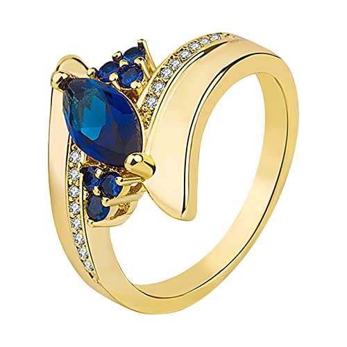 YPOSPDD Damen-Verlobungsringe, Verlobungsringe mit Zirkonen im Rundschliff, Damen-Eheringe, Schmuckringe for Frauen, voller Diamanten (Color : Blue, Size : 10) von YPOSPDD