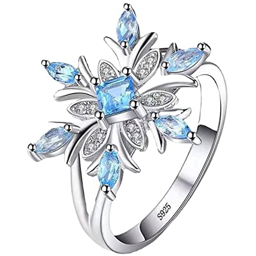 YPOSPDD Promise Rings_ Schneeflocke Damen Modering Blumenschmuck Ringe Verlobungszubehör (Color : Blue, Size : 7) von YPOSPDD