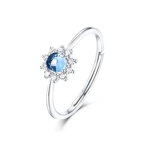 YPOSPDD Ringe Ringe Mode Silber Blauer Topas Sonnenblumen Ring Schmuck Party for Mama Mode und Schönheit von YPOSPDD