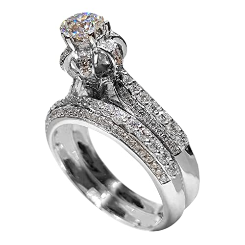 YPOSPDD Ringe for Teenager-Mädchen 2023_ Acht Krallen Strass Ring Silber Kubisch Braut Liebe Strass Verlobungsring Voll (Color : Silver, Size : 8) von YPOSPDD