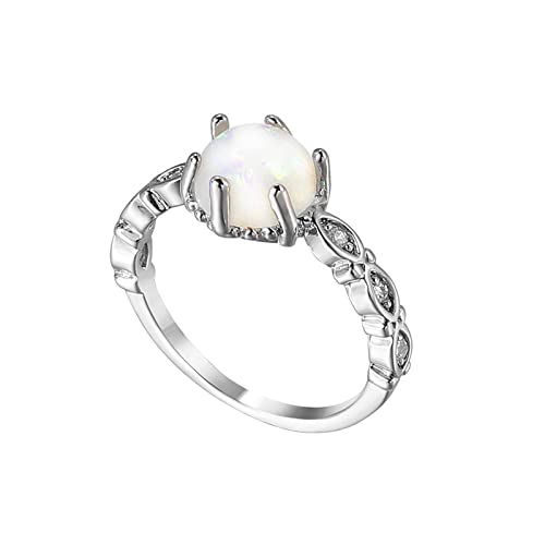 YPOSPDD Ringe for Teenager-Mädchen_Damen-Ring mit weißen Edelsteinen und Zirkonia, Versprechen, Verlobung, Eheringe (Color : Silver, Size : 8) von YPOSPDD