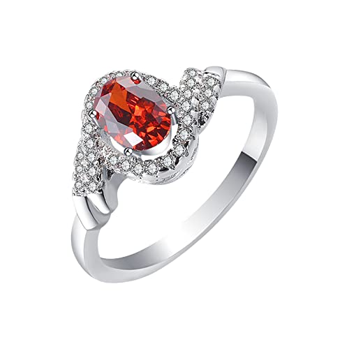 YPOSPDD Ringe for Teenager-Mädchen_ Verlobungsring, runder Zirkonia, Damen-Eheringe, Schmuckringe, Damen-Volldiamant (Color : Red, Size : 6) von YPOSPDD