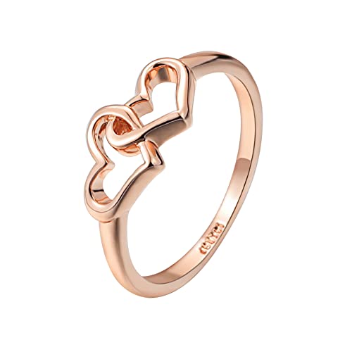 YPOSPDD Verlobungsringe 2023_ Verlobungsring mit doppeltem Herz for Damen, Ehering for Damen, Schmuckring for Damen in Herzform (Color : Rose Gold, Size : 10) von YPOSPDD