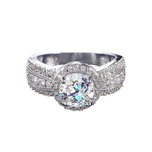 YPOSPDD Verlobungsringe for Frauen 2023_ Runder großer Strass-Ring, Diamant-Rad-Ring, eleganter großer Strass-Ring (Color : Silver, Size : 8) von YPOSPDD