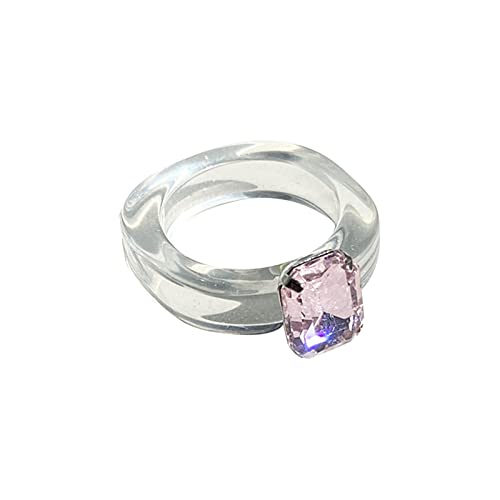 YPOSPDD Versprechensringe_ Niedlicher Ring mit eingelegtem Harzkristall, Vintage-Bunter Acryl-Strass-Bandring for Frauen und Mädchen (Color : Clear, Size : One Size) von YPOSPDD