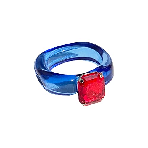 YPOSPDD Versprechensringe_ Niedlicher Ring mit eingelegtem Harzkristall, Vintage-Bunter Acryl-Strass-Bandring for Frauen und Mädchen (Color : G, Size : One Size) von YPOSPDD