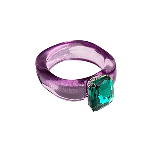 YPOSPDD Versprechensringe_ Niedlicher Ring mit eingelegtem Harzkristall, Vintage-Bunter Acryl-Strass-Bandring for Frauen und Mädchen (Color : H, Size : One Size) von YPOSPDD