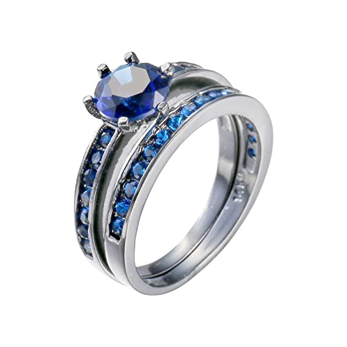 YPOSPDD Versprechensringe for Sie 2023_ Modischer, leuchtender Ring, runder blauer Steinschmuck, Modeschmuck, Verlobungsring for Frauen (Color : Blue, Size : 10) von YPOSPDD