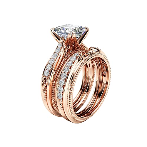 YPOSPDD Versprechensringe for Sie 2023_ Verlobungsringe mit Zirkonen im Rundschliff, Damen-Eheringe, Schmuckringe for Frauen, Volldiamant (Color : Rose Gold, Size : 10) von YPOSPDD