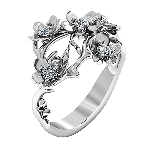 YPOSPDD Versprechensringe for Sie 2023_ for Frauen Silber Modeschmuck Ring Saphire Weiße Verlobungsringe mit Blumenmuster (Color : C, Size : One Size) von YPOSPDD