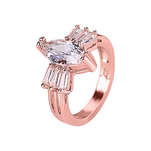 YPOSPDD Versprechensringe for Sie_ Verlobungsringe mit Zirkonen im Rundschliff, Damen-Hochzeitsringe, Schmuckringe for Frauen, Volldiamant (Color : Rose Gold, Size : 9) von YPOSPDD