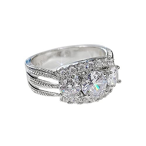 YPOSPDD Versprechensringe for Sie_ Volldiamant-Zirkonia-Ring for Frauen, einfacher Modeschmuck, beliebte Accessoires for die Frau (Color : Silver, Size : 7) von YPOSPDD