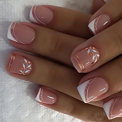 24 Stück French Tip Press on Nails kurze quadratische falsche Blätter Acryl einfache vollständige Abdeckung zum Aufkleben für Frauen von YPREWY