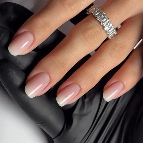 24 Stück kurze quadratische Kunstnägel, französische Spitze, zum Aufdrücken, glänzend, vollständige Abdeckung, zum Aufkleben, Maniküre, Dekoration für Frauen, quadratische Kunstnägel von YPREWY