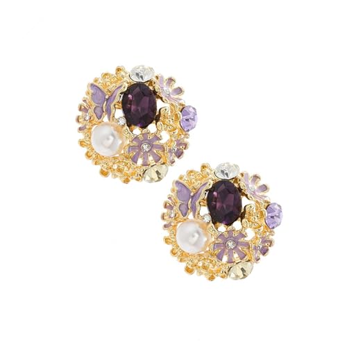 Elegante runde Strass-Blumen-Ohrstecker für Frauen mit französischer Handwerkskunst und allergikeresistentem Design, festliche Ohrstecker, Einheitsgröße, Wie beschrieben, Wie beschrieben von YPREWY