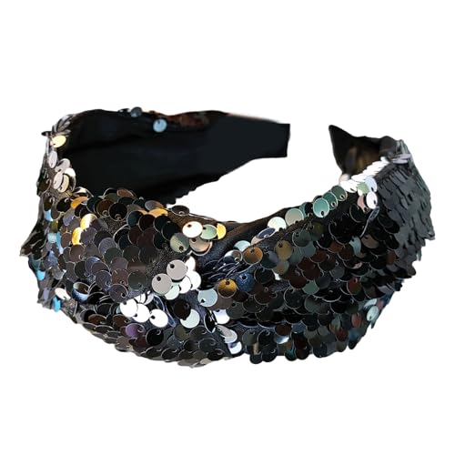 Glitzerndes geknotetes Stirnband für Damen mit Pailletten, rutschfest, hoher Totenkopf-Haarreif für Musikfestival, Haarstyling-Zubehör von YPREWY