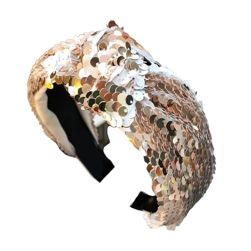 Glitzerndes geknotetes Stirnband für Damen mit Pailletten, rutschfest, hoher Totenkopf-Haarreif für Musikfestival, Haarstyling-Zubehör von YPREWY