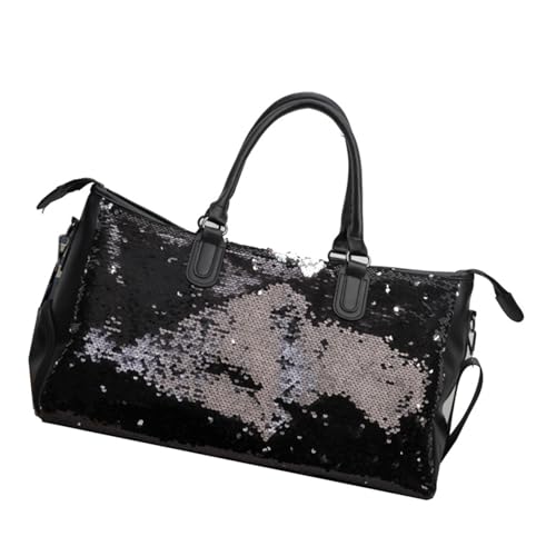 Pailletten Schultertasche Reise Fitness Gym Sport Große Kapazität Übernachtung mit Schuhfach Reise Sport Gym Pailletten Schulter Crossbody Trip Fitness, Schwarz , Mass Beauty von YPREWY
