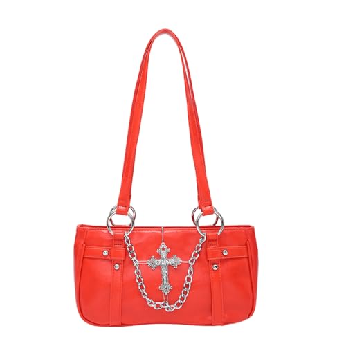 Punk Dark Styles Legierung Kette Dekor Schultertasche Stilvolle Achsel Geldbörse Unterarm für einzigartige Mode Statement Gothic Festival, rot, One Size von YPREWY