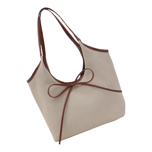 Schultertasche im französischen Retro-Stil, mit Schleifen, geräumige Bürotasche, lässige Achseltasche, stilvolle Unterarm-Geldbörse für Damen, PU-Leder, Kaffeebraun, One Size von YPREWY