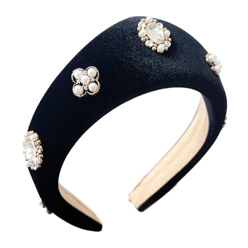 Schwarze Plüsch-Stirnbänder für Damen mit Perlendetails, modische Stirnbänder, bequemes Haar-Accessoire für stilvolle Urlaubs-Looks von YPREWY