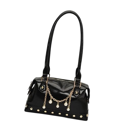 YPREWY 2025 trendige Schultertasche mit Nieten, großes Fassungsvermögen, PU-Leder, Unterarmtasche für Reisen, Arbeit und Partys, Punk-Nieten, verzierte Geldbörse, Schwarz , One Size von YPREWY