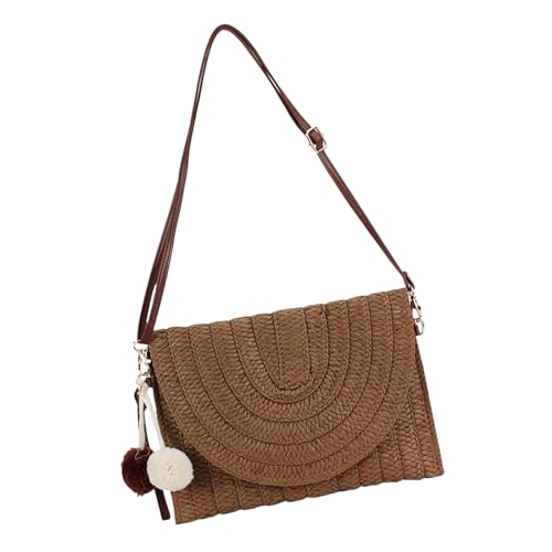 YPREWY All-Matching-Umhängetasche für Damen, einfache Stroh-Strandmode, Crossbody, tägliche Handarbeit, Handtasche, Damen, Stroh, Strand, einfache Umhängetasche, handgefertigt, für den täglichen von YPREWY