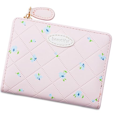YPREWY Damen-Geldbörse mit Kartenhalter, Blumendruck, Münzgeldbörse, stilvoll, kurz, PU-Leder, Kleingeldbörse, schöner Blumendruck, mit Kartenhalter, D, Mass Beauty von YPREWY