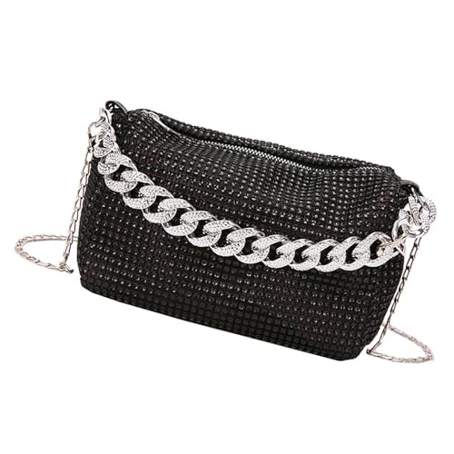 YPREWY Damen Strass Abendtasche mit Kette Funkelnde Schultertaschen Casual Handtasche für Partys Hochzeiten und besondere Anlässe Stilvolle Banketttasche, Schwarz , One Size von YPREWY