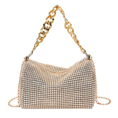 YPREWY Damen Strass Abendtasche mit Kette Funkelnde Schultertaschen Casual Handtasche für Partys Hochzeiten und besondere Anlässe Stilvolle Banketttasche, champagnerfarben, One Size von YPREWY