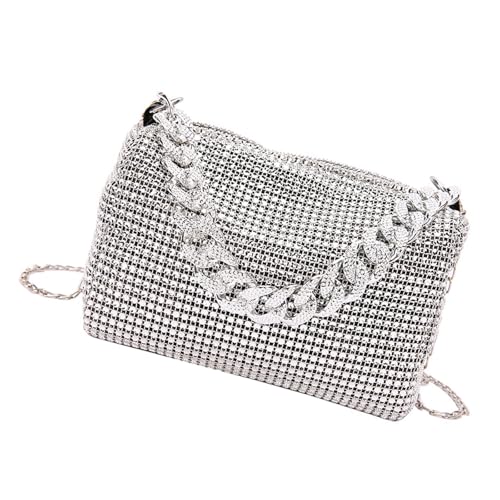 YPREWY Damen Strass Abendtasche mit Kette Funkelnde Schultertaschen Casual Handtasche für Partys Hochzeiten und besondere Anlässe Stilvolle Banketttasche, silber, One Size von YPREWY