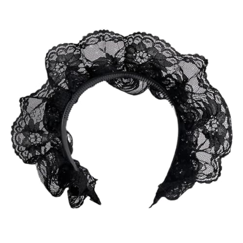 YPREWY Elegantes Spitzen-Rüschen-Stirnband, hoher Totenkopf-Haarband, französische Spitze, Blumen-Haarreif für weibliche Teaparty-Haarformung von YPREWY