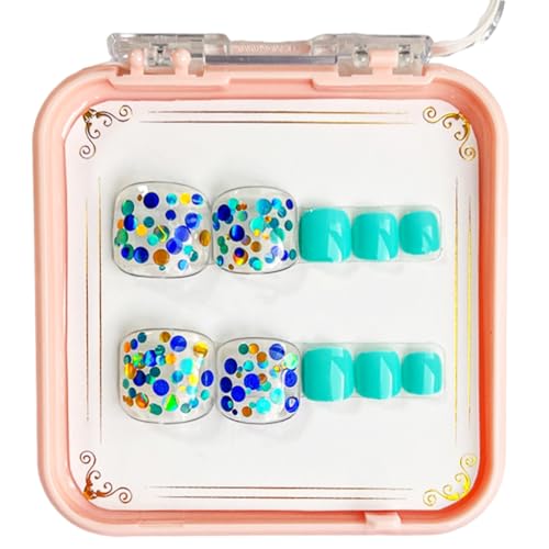 YPREWY French Tip Press on Toenails Eye Catching Short Square False Toe Nails Toenails Press on Nails for Women Girls von YPREWY
