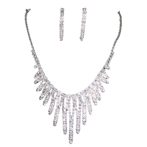 YPREWY Funkelnde Kristallquasten Halskette Ohrringe Set für Bankett Mode Strass Frauen Accessoire Handgemachte Accessoires von YPREWY