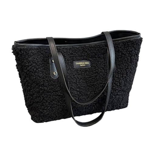 YPREWY Große Kapazität, Plüsch-Schultertasche für den täglichen Pendler, weiche und bequeme Unterarmtaschen, lässige Handtasche für stilvolle Frauen, Plüsch-Handtasche, Schwarz , One Size von YPREWY