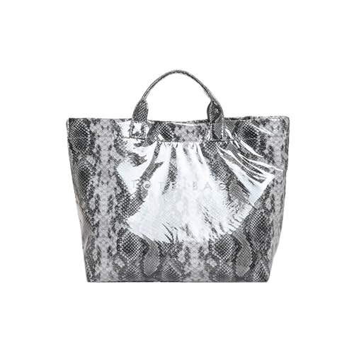 YPREWY Große Kapazität PVC Top Griff Tasche für Frauen mit stilvollem Buchstabendruck Handtasche PU für Büro und Alltag Damen, Schwarz , One Size von YPREWY